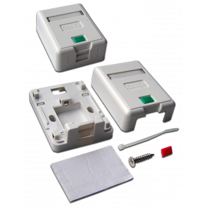 Wall mounting box for one Keystone with protective shutter, white